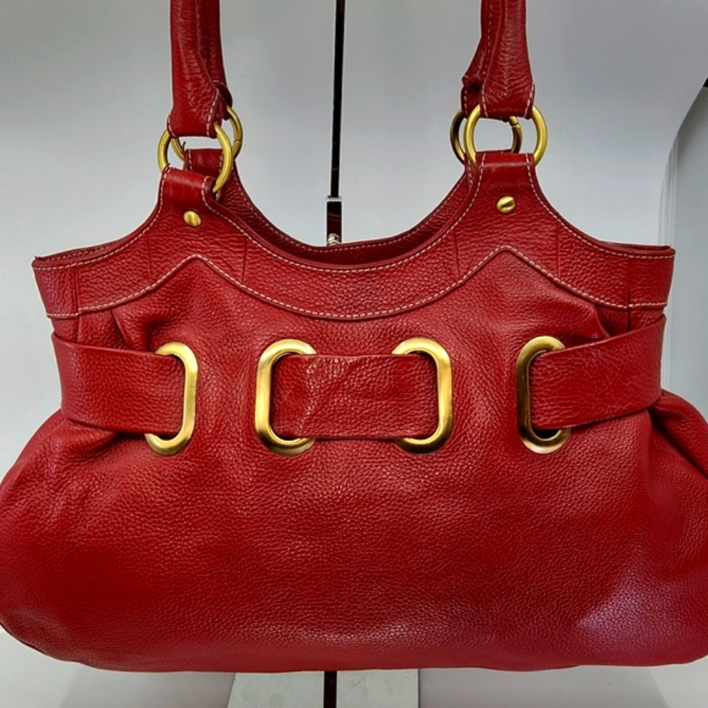 Vera Pelle Red Leather Shoulder Handbag with leather pouch - Picture 3 of 8